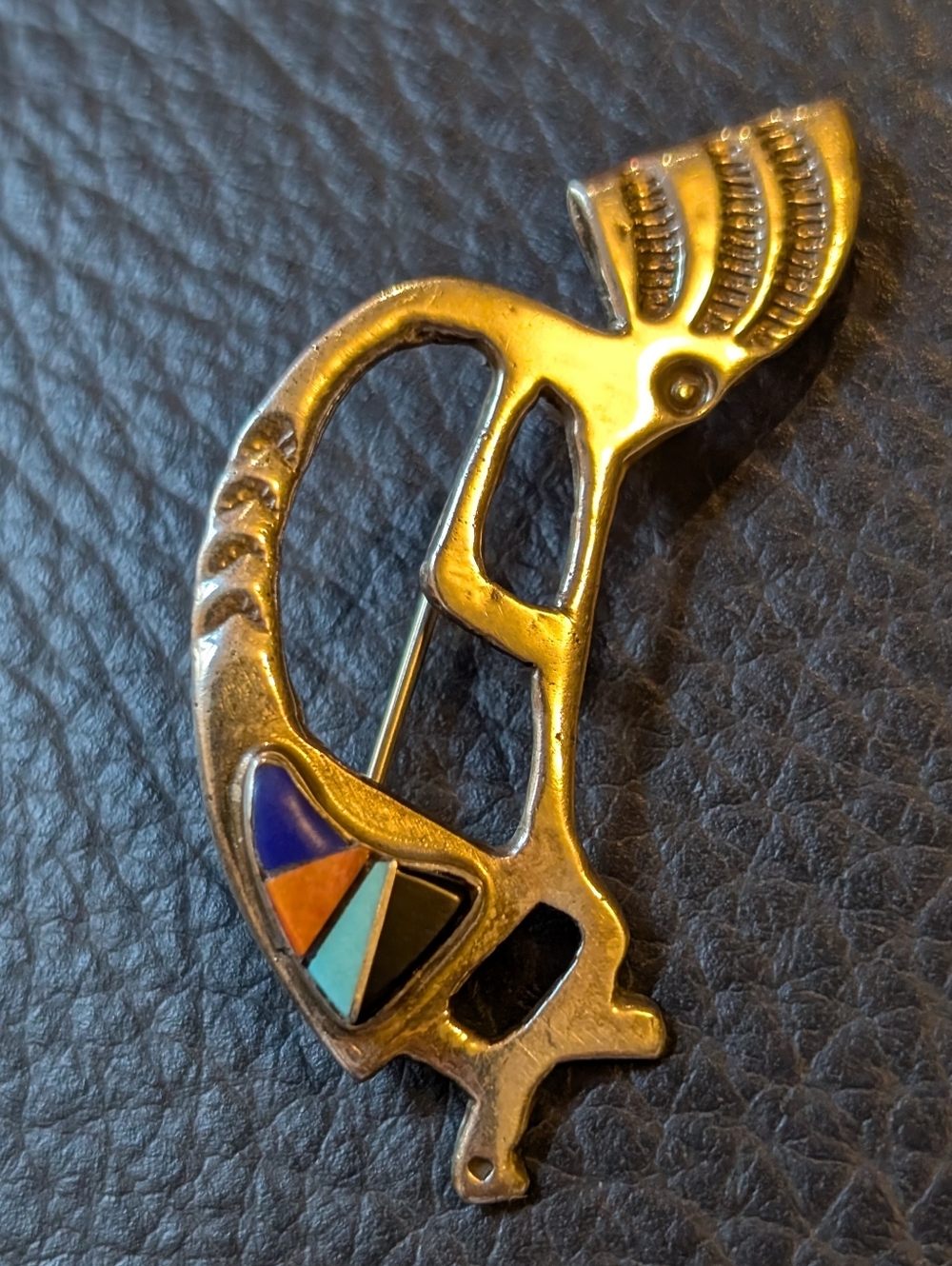 Vintage Navajo Arnold Maloney Sterling Silver Kokopelli Pin Pendant Multi-Stone